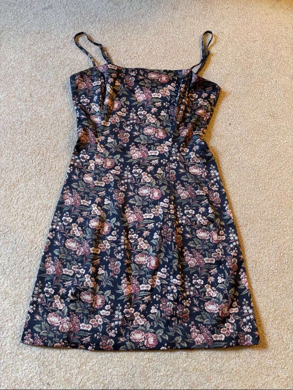 Sunday Best Navy Floral Mini Dress with Rose and Green Accents